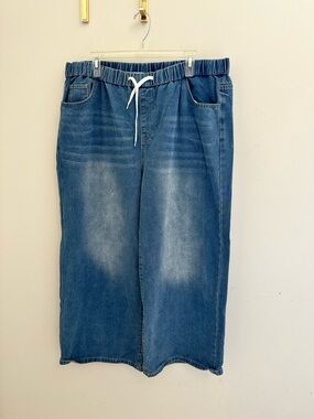 Womens Blue Elastic-Waist Denim Jeans